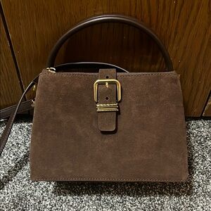 Brown Satchel with Structured Shape and Gold Buckle